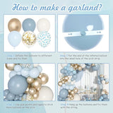 180pc Dusty Blue Balloon Arch Kit with Gold & White Balloons for Baby Shower