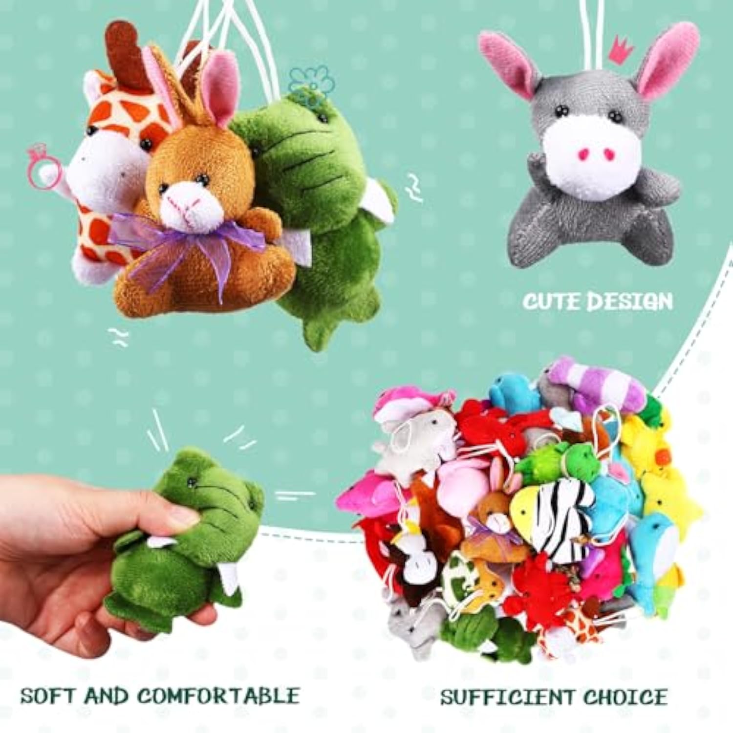 42 Pcs Mini Stuffed Animals Toys Set Small Plush Keychain Decorations For Teacher Student Award, Carnival Prizes, Goodie Bags Filler, Christmas Valentine Easter Party Favors(Cute Style)