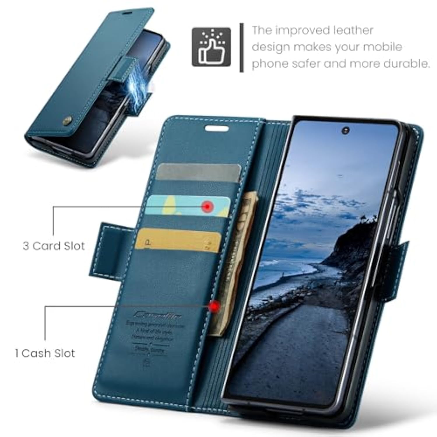 Designed For Samsung Galaxy Z Fold 7 Case (2025),Pu Leather Wallet Flip Folio Case With Card Holder Rfid Blocking Kickstand Shockproof Phone Cover For Samsung Galaxy Z Fold 7 5G (Blue)