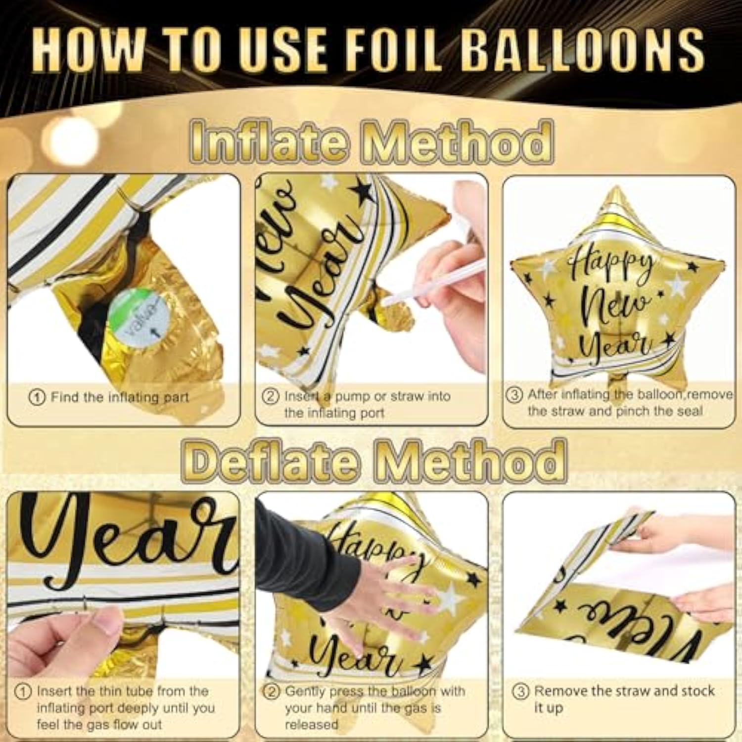 2026 New Year’s Eve Party Supplies Gold Black Balloons Banner Foil Curtains