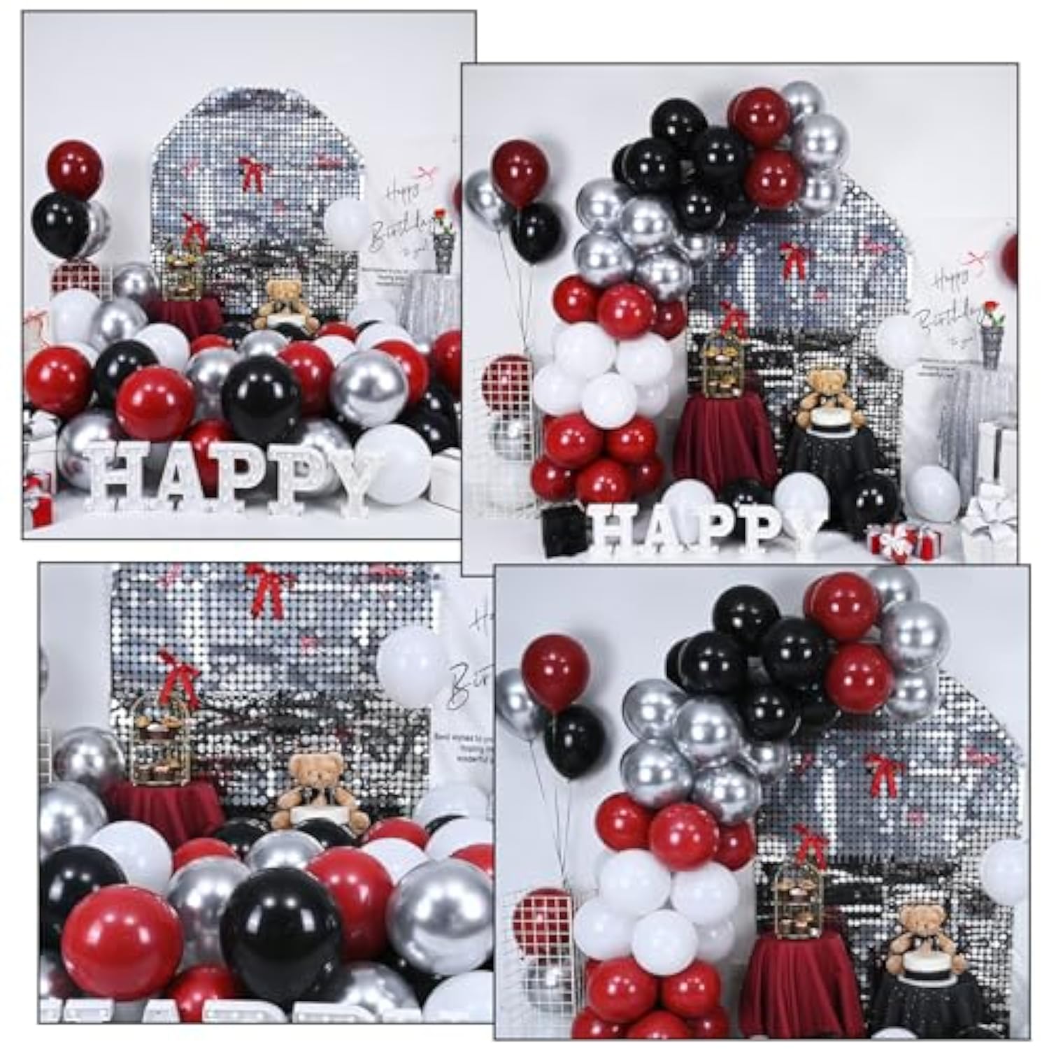 60 Red Black Balloons Double Stuffed 12inch Metallic Silver Party Decor
