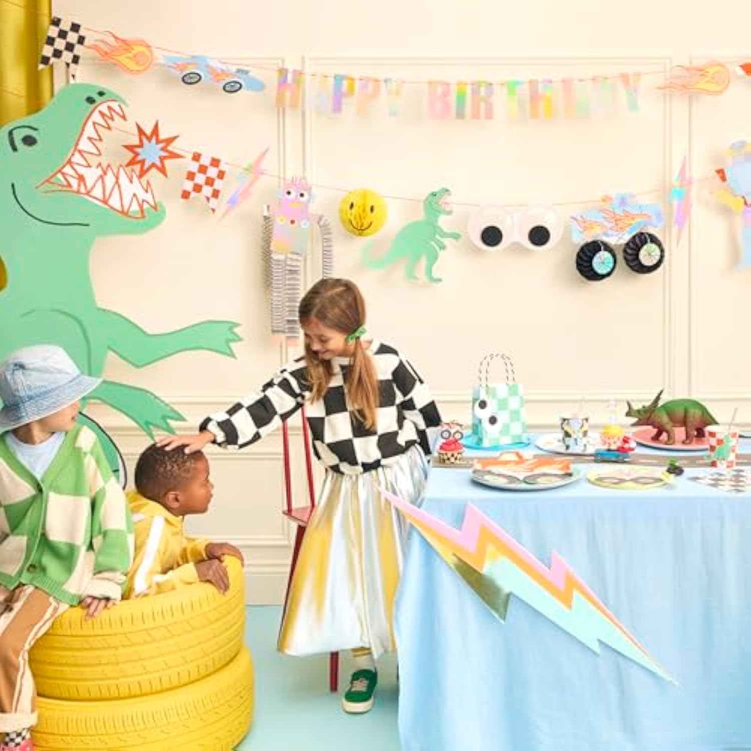 Meri Meri Toybox Icon Party Garland (Pack of 1), Reusable 80s Theme Birthday Party Decoration, 2 String Garland, Honeycomb Details, Retro Designs Paper Garland, 13.5' Including Excess Cord