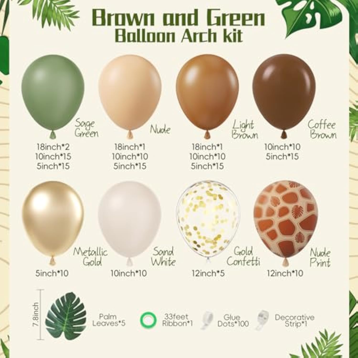 Safari Balloon Garland Kit 152pcs Jungle Theme Decor for Baby Showers & Birthday Parties
