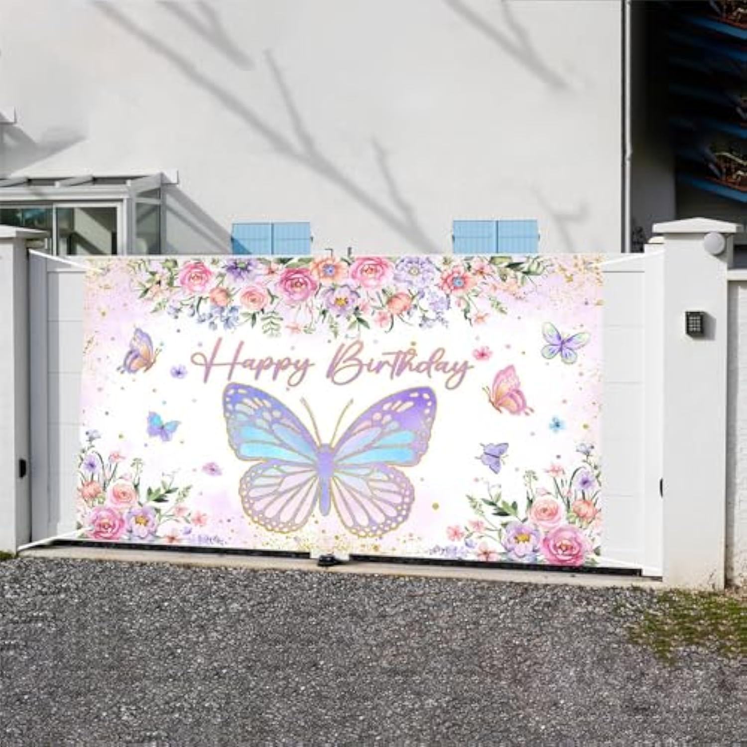 Purple Pink Butterfly Birthday Banner 70.8×43.3 Inch Party Backdrop
