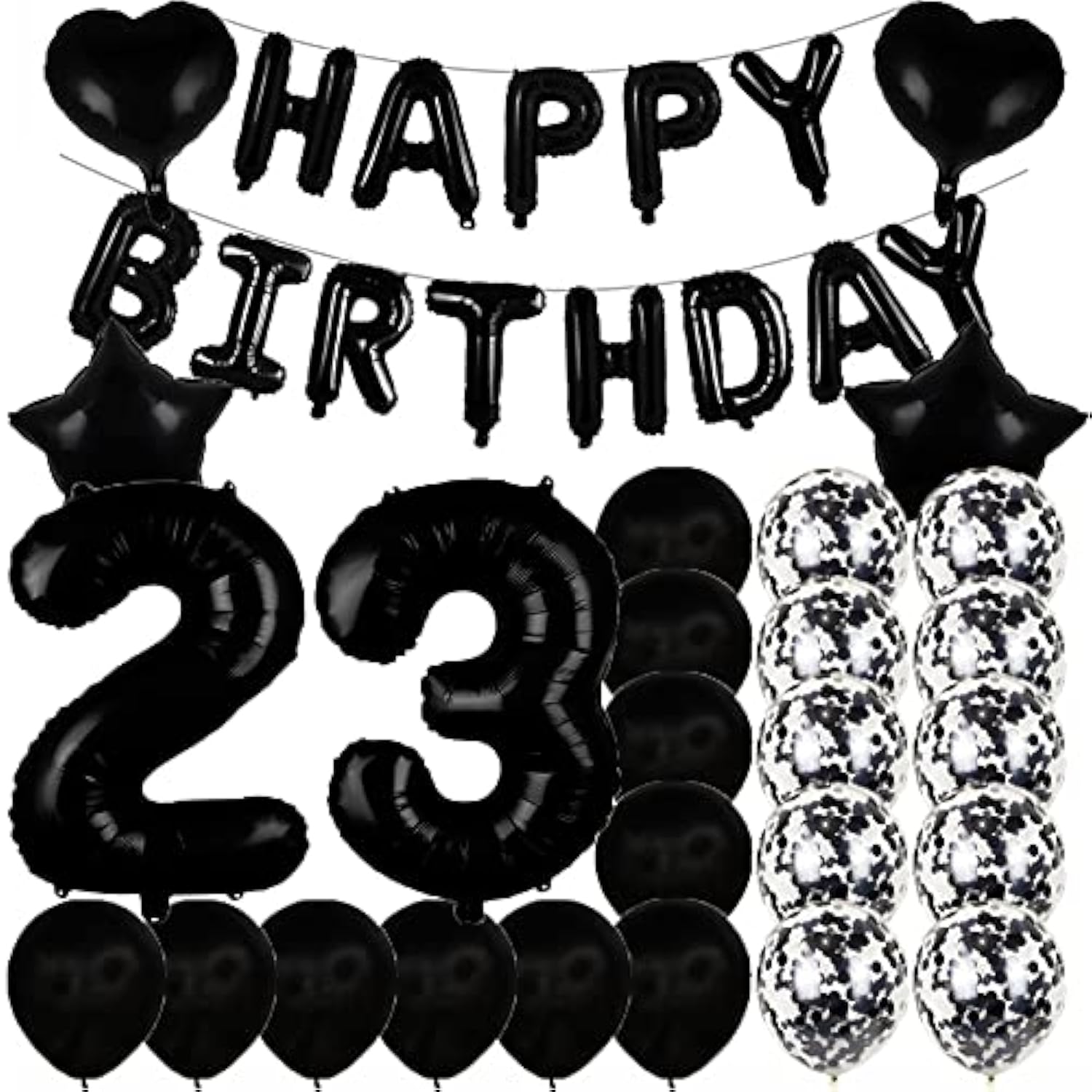 23rd Birthday Balloon Decoration Set: Black Number Balloons & Party Decor