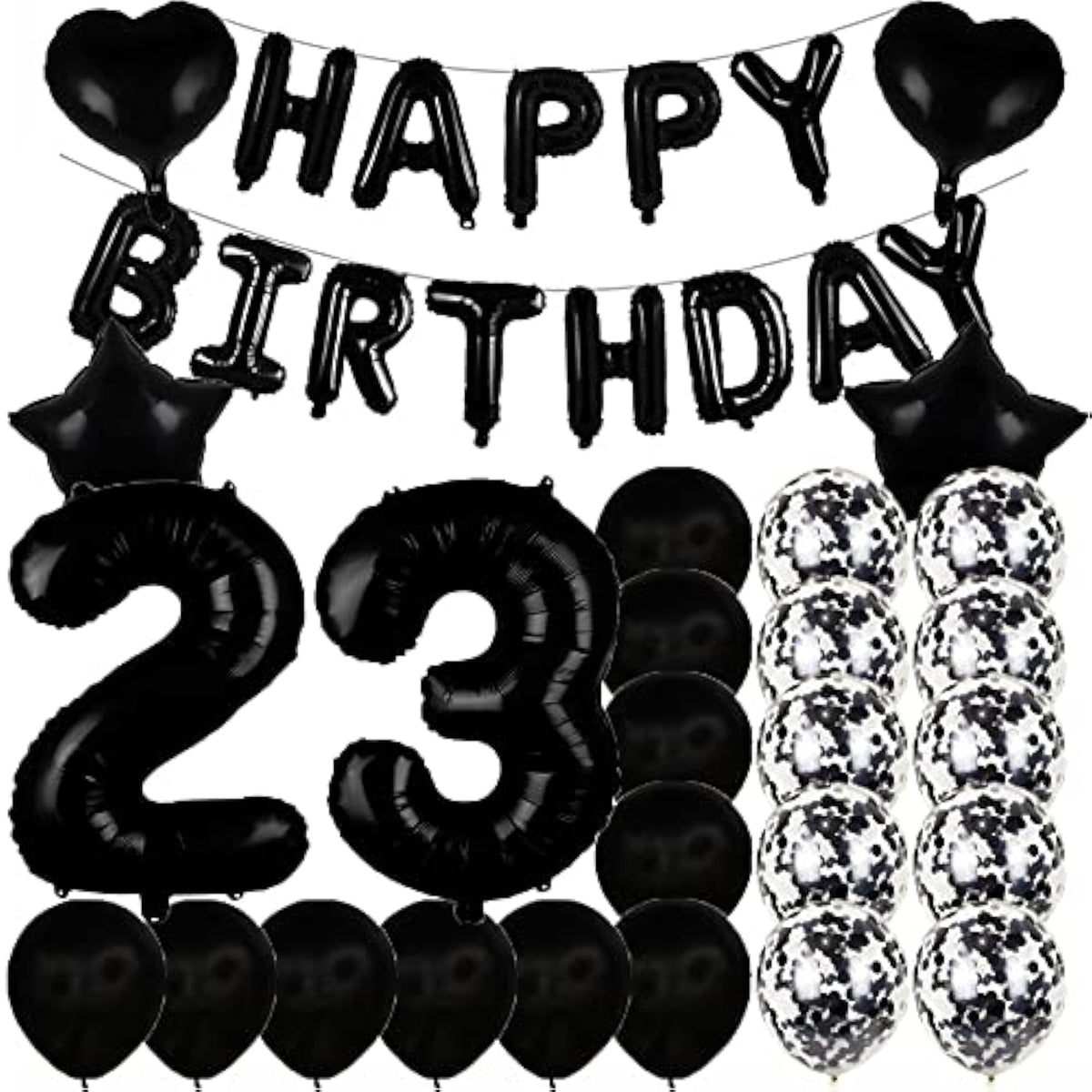 23rd Birthday Balloon Decoration Set: Black Number Balloons & Party Decor