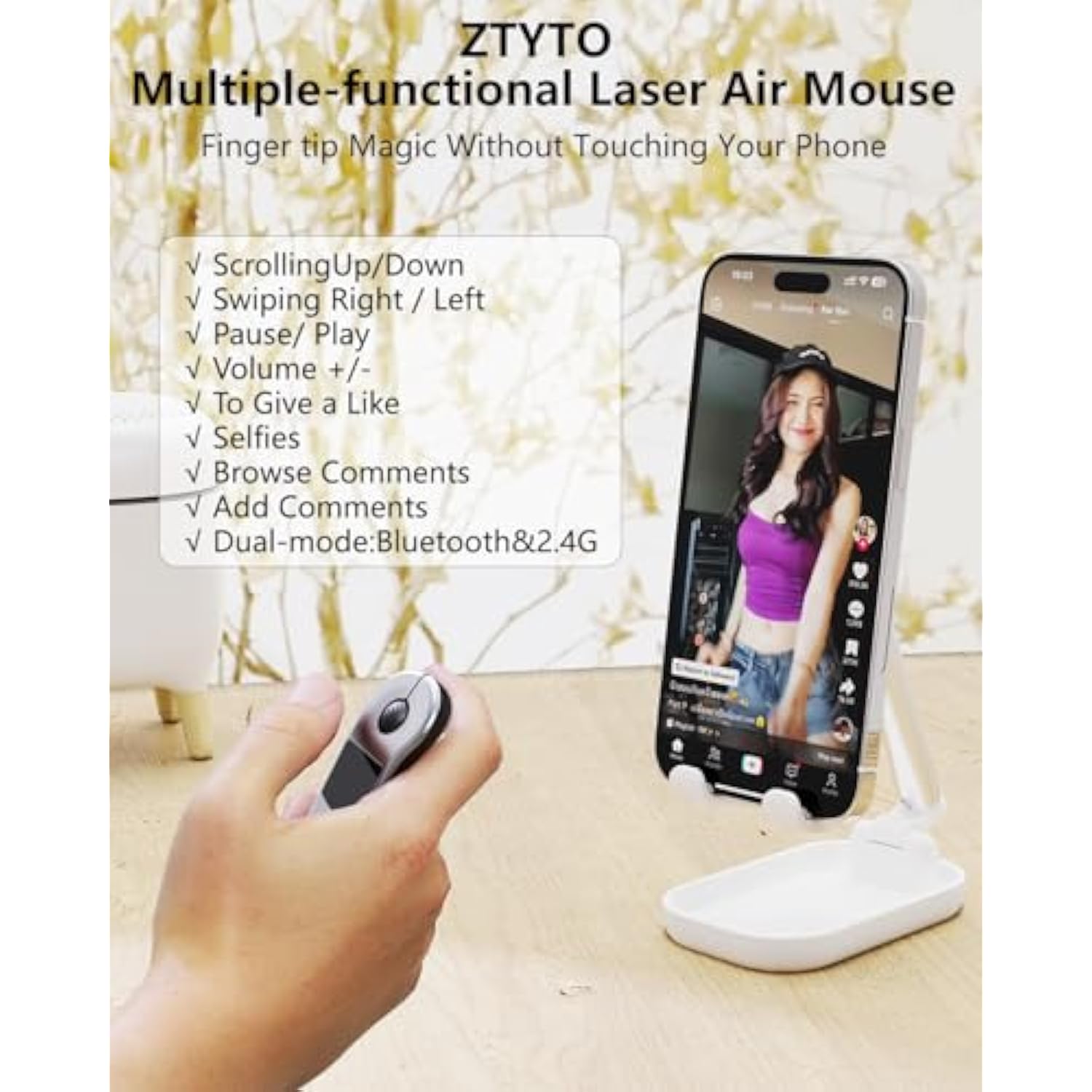 Air Mouse For Pc/Ios/Android With Touchpad Rechargeable Wireless Presentation For Ppt Pointer Bluetooth 2.4G Remote Control For Powerpoint/Keynote/Tiktok/Camera/Kindle App (Silver)