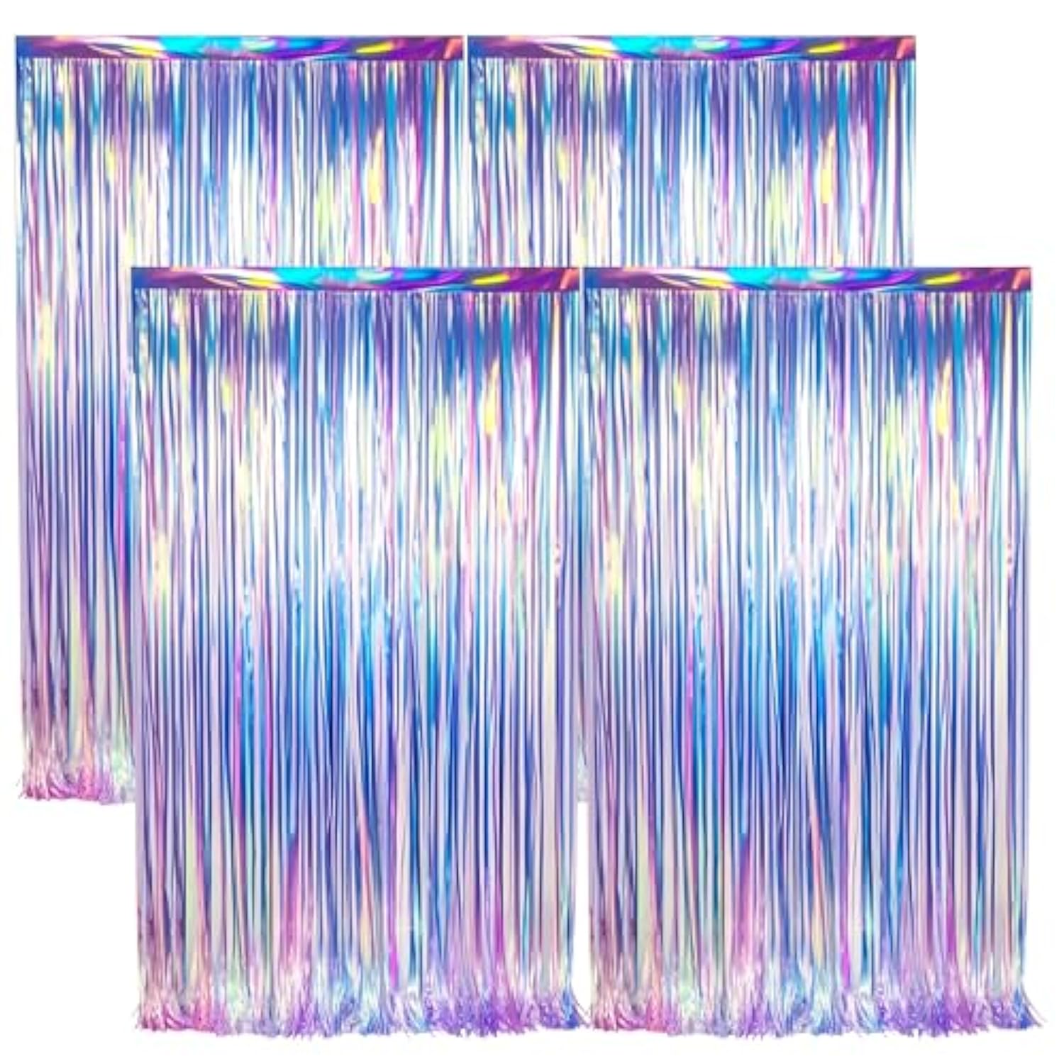 4 Pack Iridescent Party Streamers Tinsel Foil Fringe Curtain Holographic Backdrop Metallic Shiny Photo Booth For Wedding Birthday Baby Shower Bachelorette Theme Party Decorations