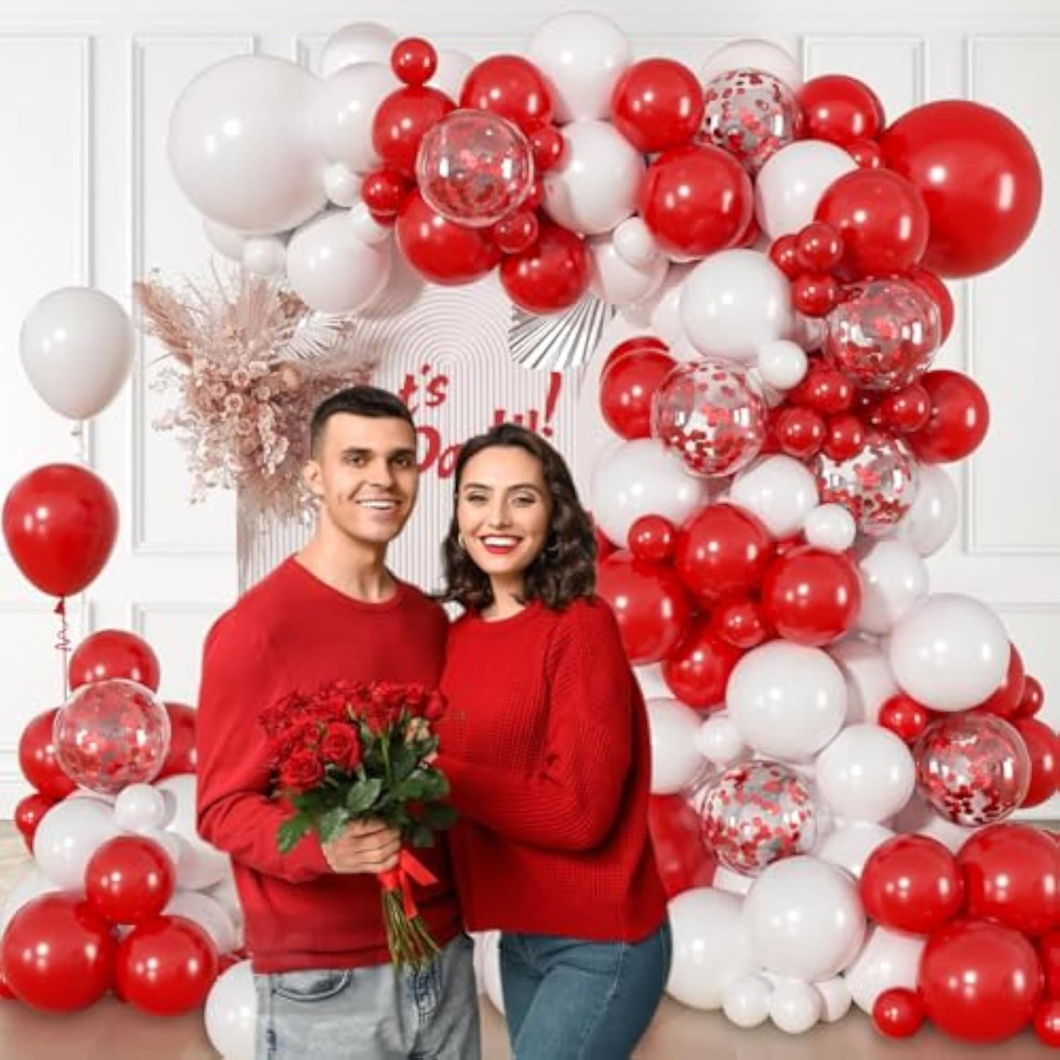 114Pcs Red And White Balloons, Red And White Balloon Arch Kit For Wedding Engagement Christmas Valentine'S Day Birthday Party Decorations