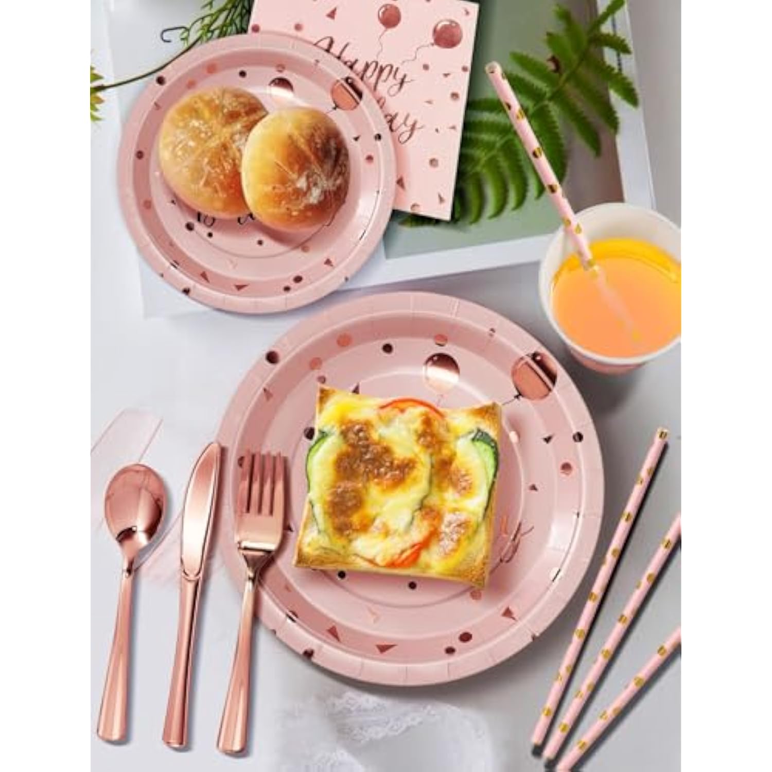 Birthday Party Tableware, 161 Pieces Pink And Rosegold Party Supplies, Party Dinnerware Sets Include Paper Plates Napkins Cups Silverware, For Shower Engagement Parties Decoration -20 Serves