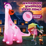 13FT Giant Halloween Inflatables Decorations Outdoor Pink Dinosaur, Huge Halloween Blow Up Yard Decorations Dino with Large Pumpkin Witch Hat Build-in LED Light Strong Blower for Party Lawn