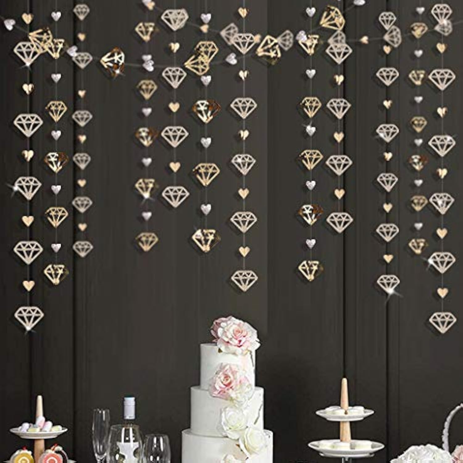 52 Ft Champagne Gold Heart Garland Hanging Paper Diamond Heart Streame