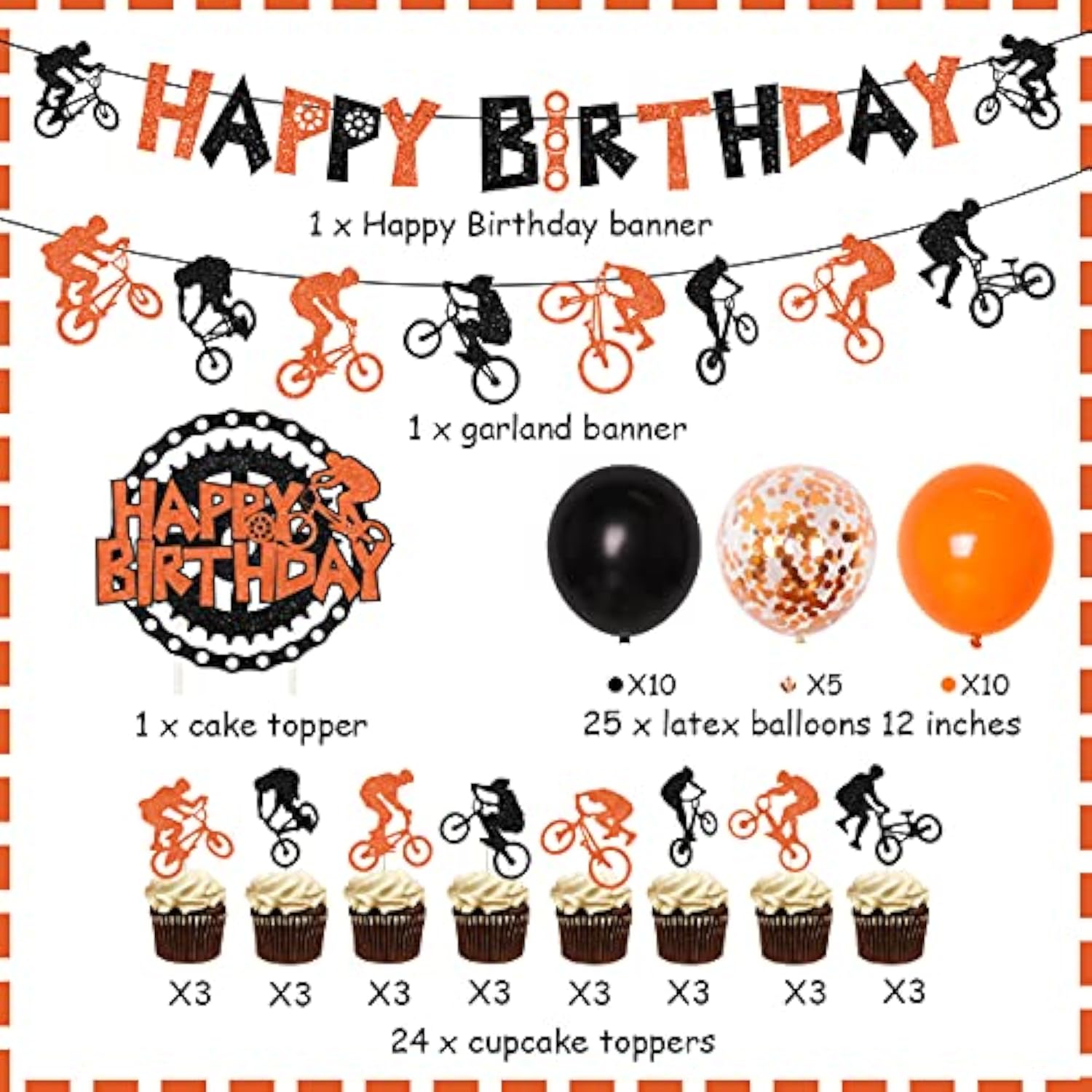 Bike Birthday Party Decorations Orange And Black Bicycle Motocross Par