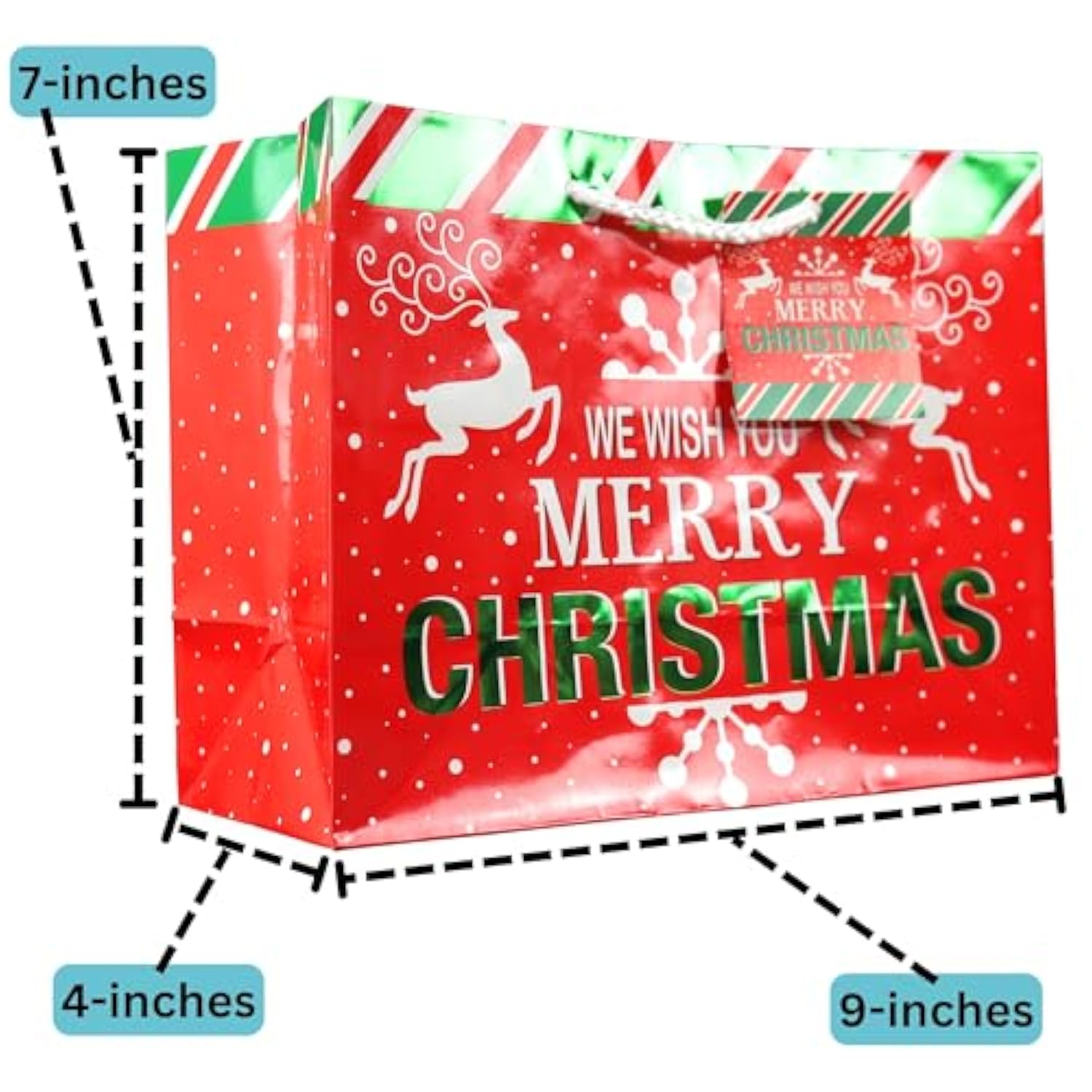 Medium Gift Bags With Tissue Paper For Christmas 24-Pack Fun Bright Designs Merry Christmas, Joy, Holidays