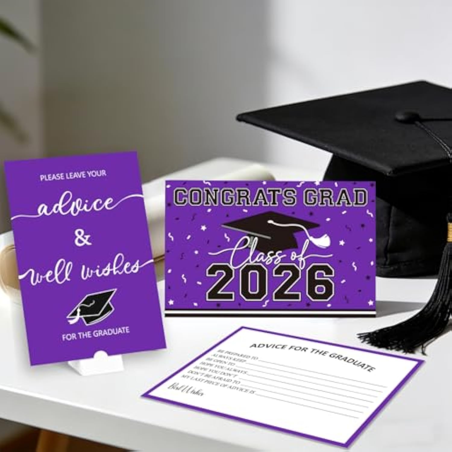 50Pcs Graduation Wish & Advice Cards For Class Of 2026 - Graduation Party Favors ?Graduation Decorations, Congrats Grad Graduation Cards To Cherish Memories?Purple And Black?