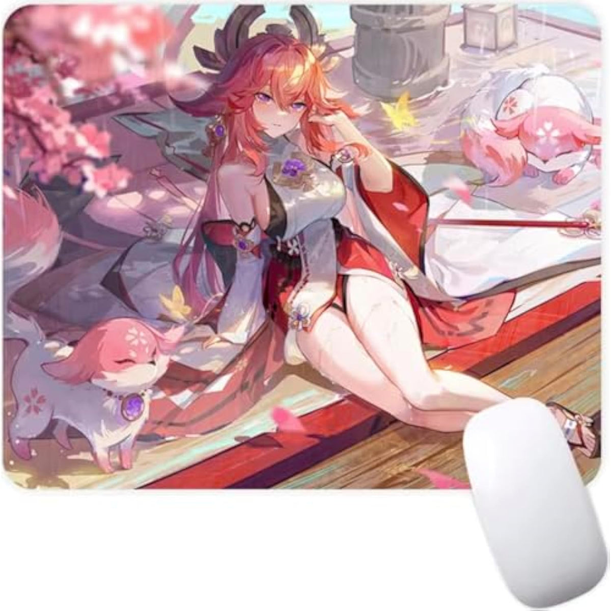 Genshin Impact Yaemiko Anime Manga Video Game Non-Slip Mousepad Gaming Computer Mouse Pad Gaming Desktop Laptop Mouse Pad With Stitched Edge 8.7 X 7.1 Inches