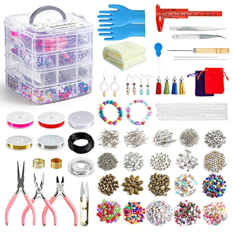 Jewelry Making Kit, 1960 Pcs, Supplies Includes Beads, Instructions, Findings, Wire For Bracelet, Necklace, Earrings Making Kit For Adults By