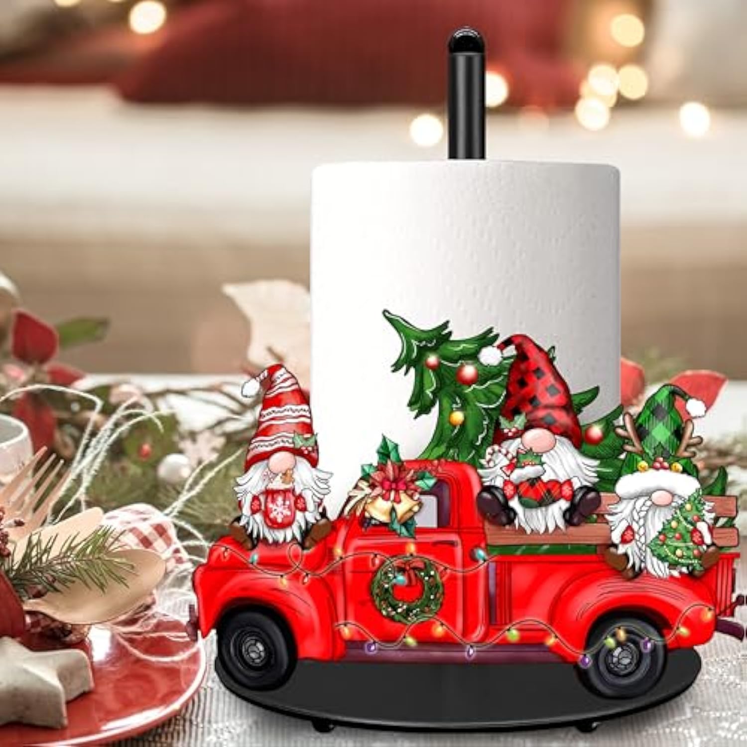 Christmas Paper Towel Holder Large Christmas Gnome Truck Kitchen Decor Accessories Metal Paper Towel Holder Stand Xmas Farmhouse Rustic Indoor Home Bathroom Kitchen Living Room Decor For Countertops