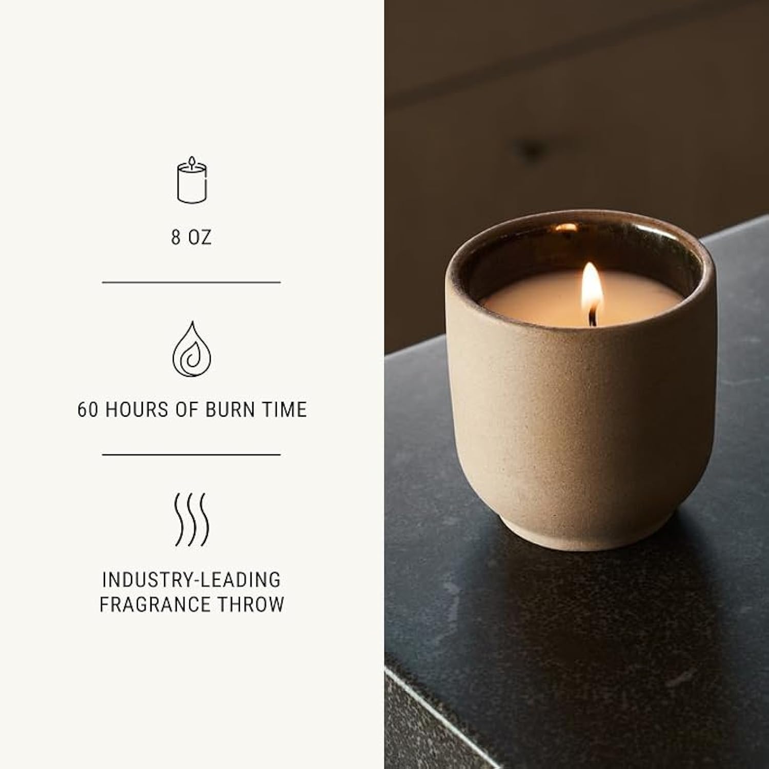 Luxury Scented Candle, Cece Scent, 60-Hour Burn Time, Soy Wax Blend, Organic Cotton Wick, Kiln-Fired Reusable Ceramic Vessel, 8 Oz, 2.0