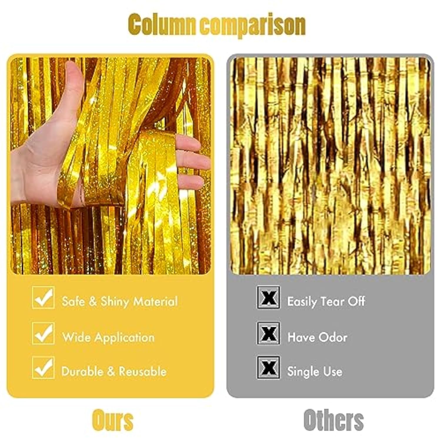 2-Pack Laser Gold Foil Fringe Curtains 3.3x8.2 ft for Party and Photo Backdrop