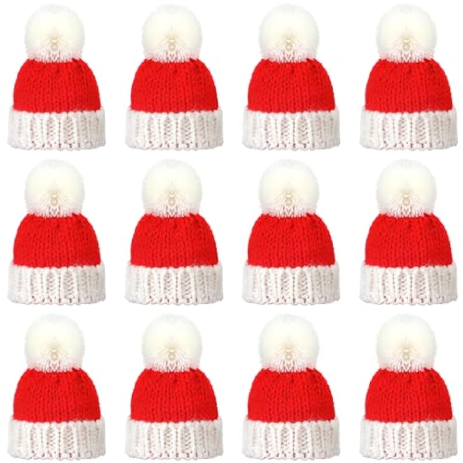 12 Pieces Mini Christmas Knit Hats Round Tiny Santa Hats With Pom Pom Knitting Doll Caps For Crafts Small Santa Caps Crafts Christmas Tree Ornaments For Diy Hair Accessories (Red)