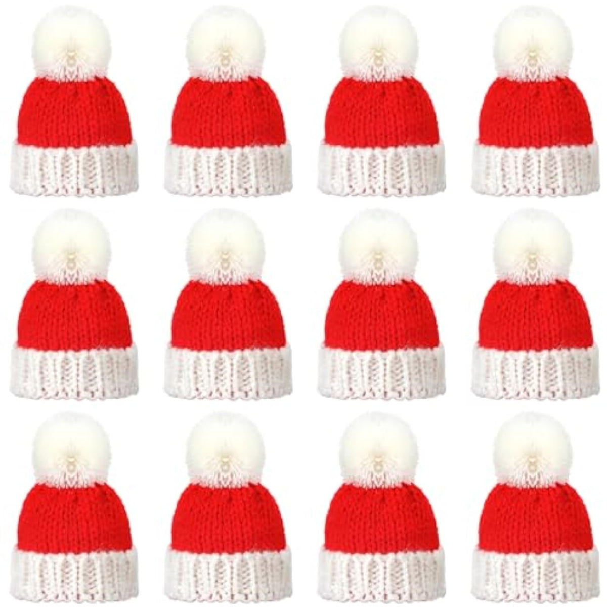12 Pieces Mini Christmas Knit Hats Round Tiny Santa Hats With Pom Pom Knitting Doll Caps For Crafts Small Santa Caps Crafts Christmas Tree Ornaments For Diy Hair Accessories (Red)