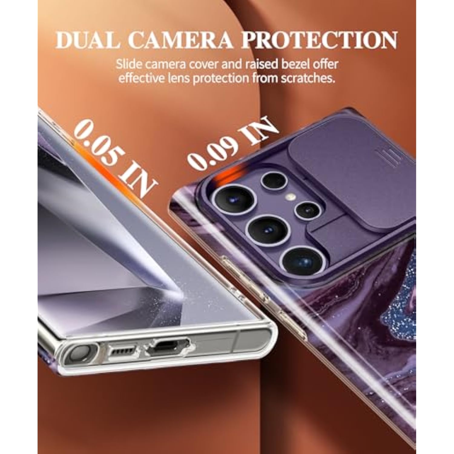 For Samsung Galaxy S24 Ultra Case With Slide Camera Cover+Screen Protector, [ Grade Shockproof] Marble Protective Slim & Tough Phone Case For S24 Ultra 6.8"(Quicksand/Purple)
