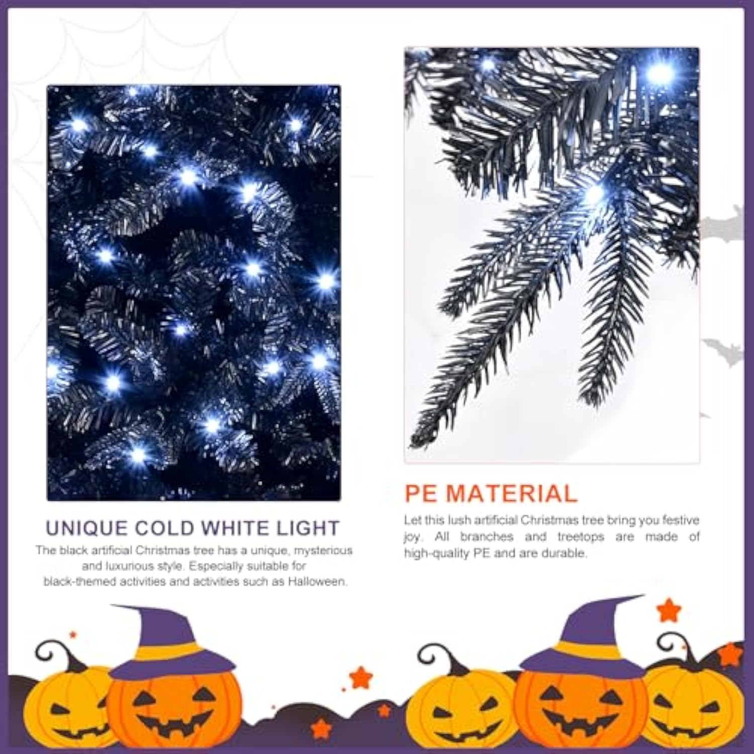 4Ft Prelit Black Christmas Tree With 150 Lights, Artificial Fake Christmas Tree With 666 Pe&Pvc Branch Tips, Halloween And Xmas Tree For Holiday Decorations, Metal Stand And Hinged Branches