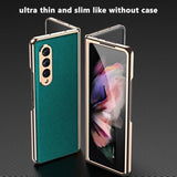 For Samsung Galaxy Z Fold 3 Case [ Electroplated Frame ] Leather Back, Built In Screen Protector, Ultra Thin And Slim, Wireless Charging, Grip Easy, Phone Cover 5G 2021, Black