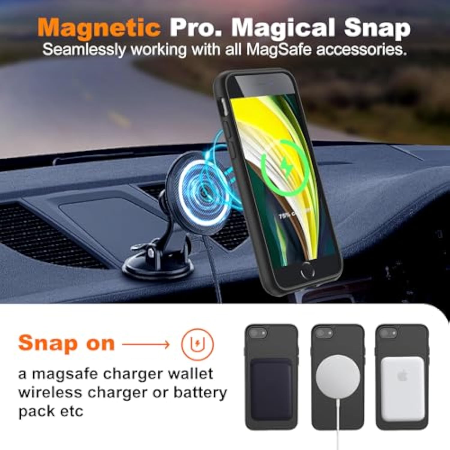 Hualele iPhone SE 8 7 Magnetic Magsafe Case Military Grade Black Slim