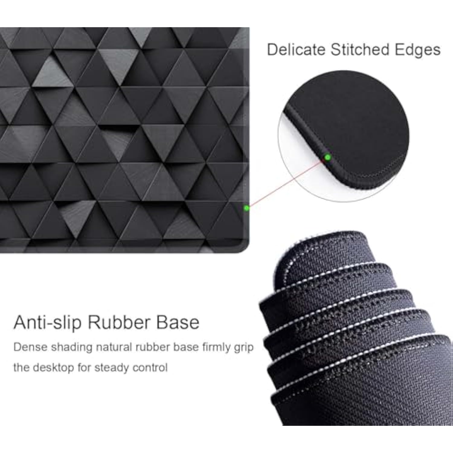 Gaming Mouse Pad, Large Mouse Pads For Desk, Non-Slip Rubber Base Mousepad, Keyboard Mouse Mat, Desk Pad With Stitched Edges, 31.5X11.8Inch, Black Grey Triangular Abstract