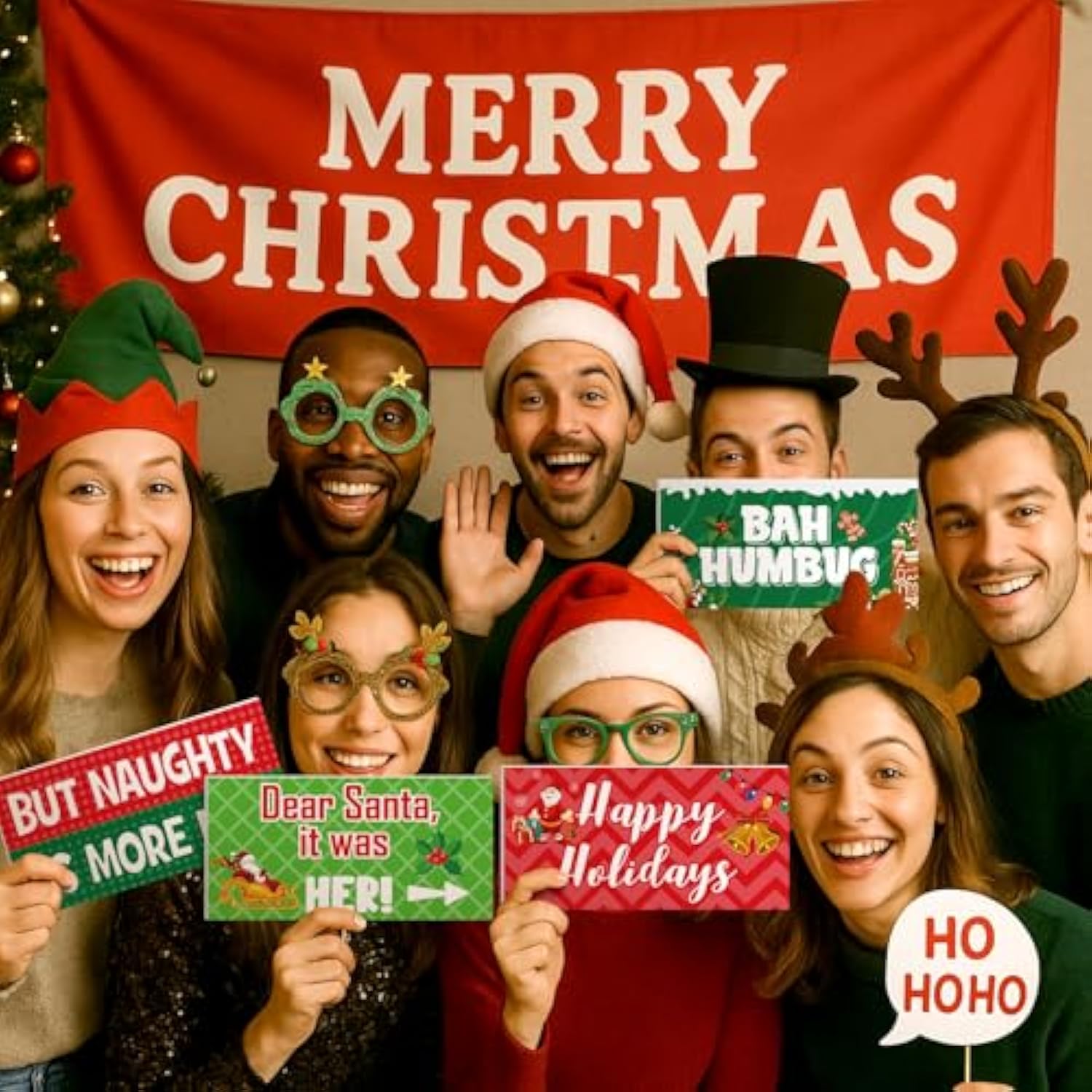 24 Designs Christmas Photo Booth Props Double Sided 11X5.51'' Red And Green Christmas Props For Photoshoot Photo Booth Decoration Waterproof Selfie Signs Pvc For Xmas Party Supplies