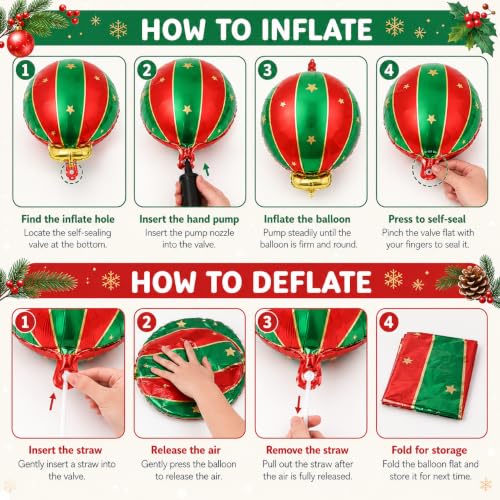 Christmas Foil Balloons, 9PCS Xmas Round Candy Lollipop Foil Balloons and Christmas Hanging Ball Mylar Balloons, Red Green Gold Xmas Sweetland Decorations for New Year Candies Party Decor