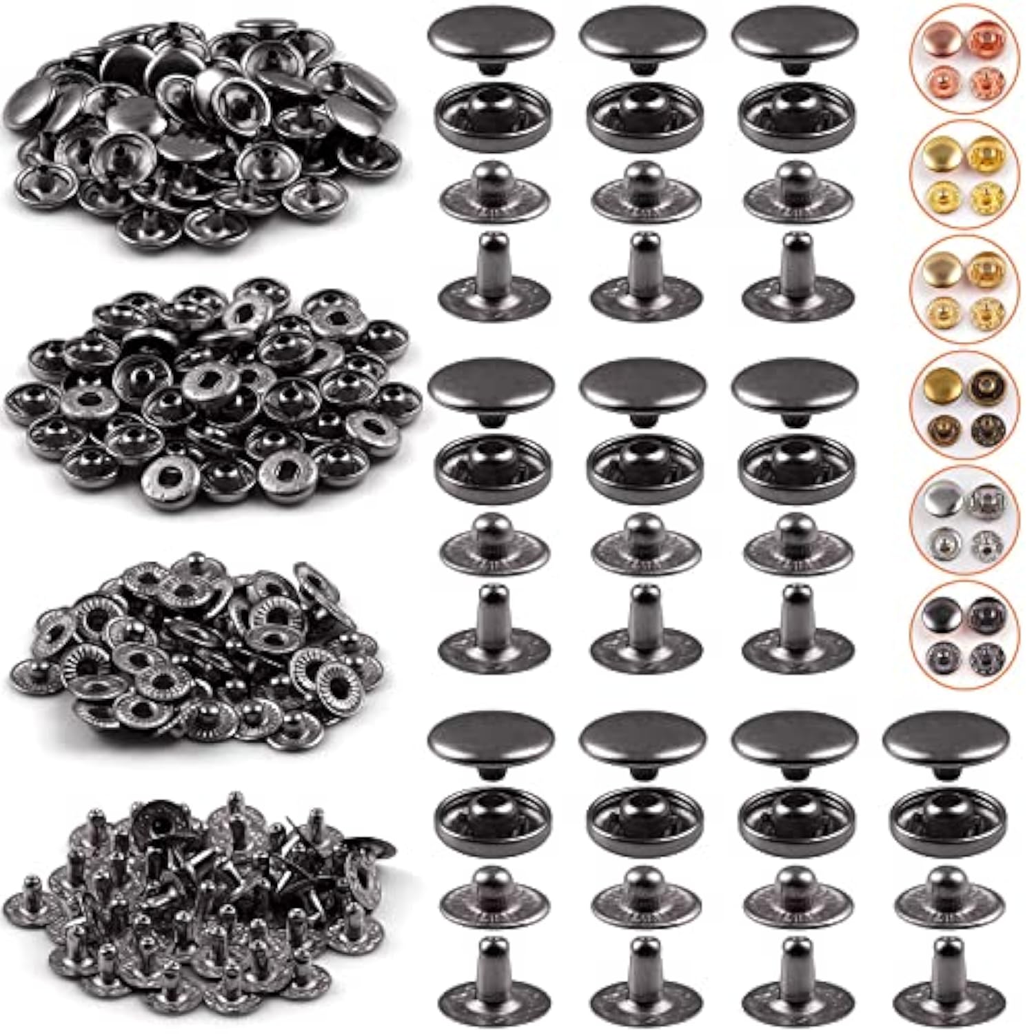 Snap Fasteners Kit 10Mm 50 Sets Snap Buttons For Fabric Clothes Sewing
