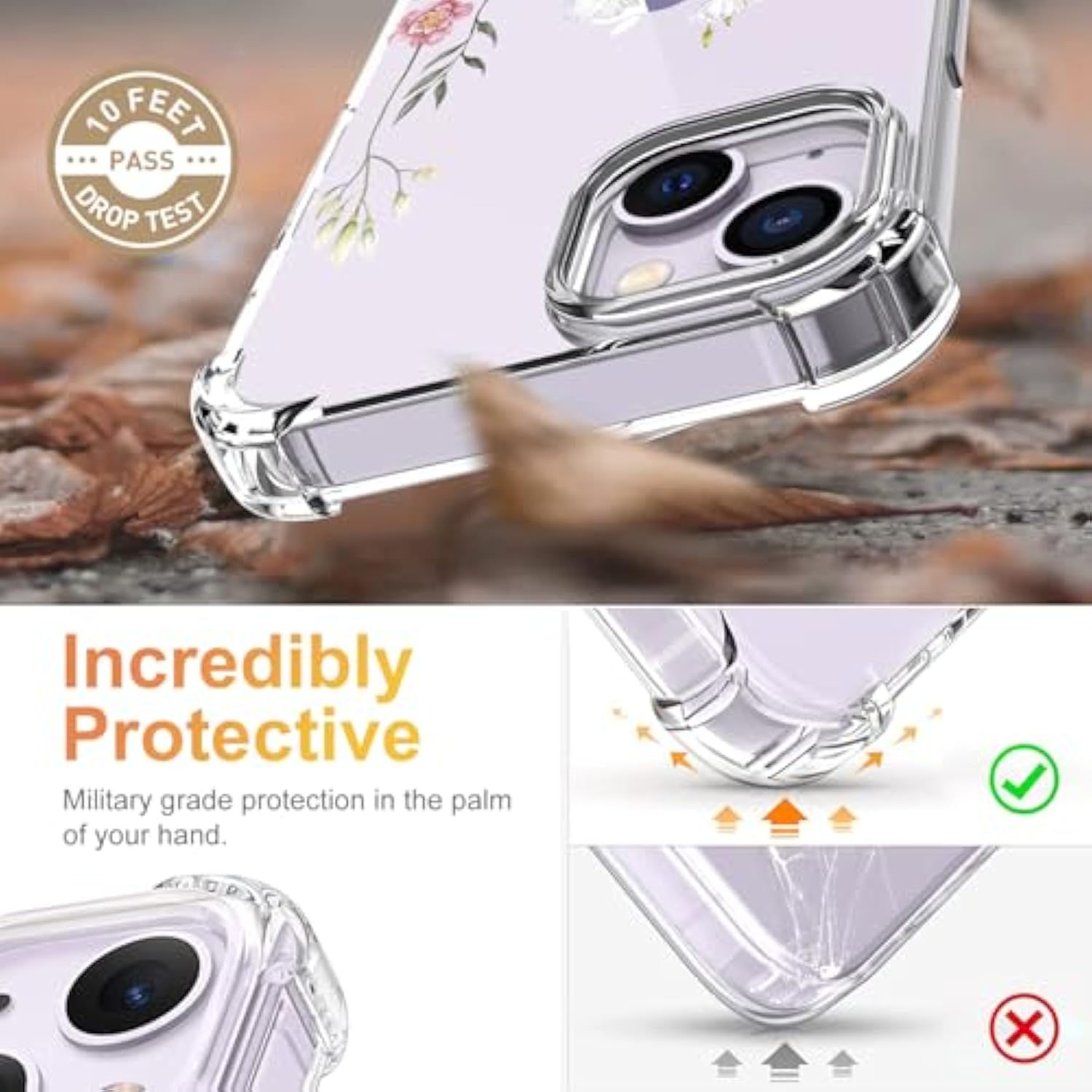 Compatible With Iphone 14 Case With Screen Protector, Flower Pattern Design, Floral Clear Women Phone Case Shockproof Protective Soft Bumper Cover 6.1 Inch 2022(Blooming Flowerets)