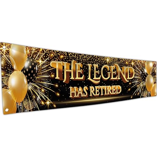 Happy Retirement Banner - Farewell Banner - The Legend Has Retired 6 x 1.3ft (Black and Gold)