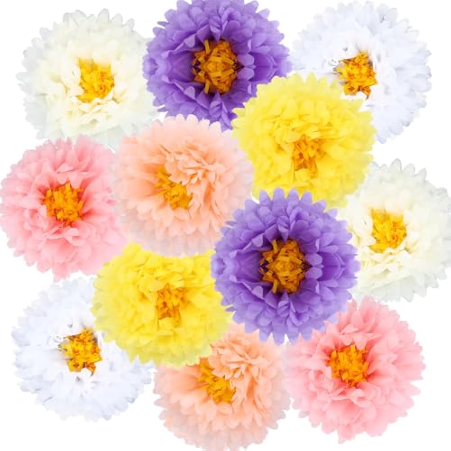 12Pcs Paper Flowers Decorations For Wall, Tissue Paper Flowers, Daisy Decor Tissue Pom Pom Spring Party Decorations For Backdrop Garden Carnival Wedding Birthday Baby Shower, 14 Inch (Pastel)