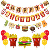 Burger Birthday Party Kit – Happy Birthday Banner & Burger Fries Balloons