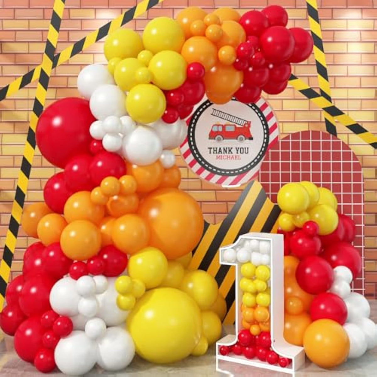 Red Yellow Orange White Balloon Arch Kit Balloons for Firetruck Birthday Boys Party