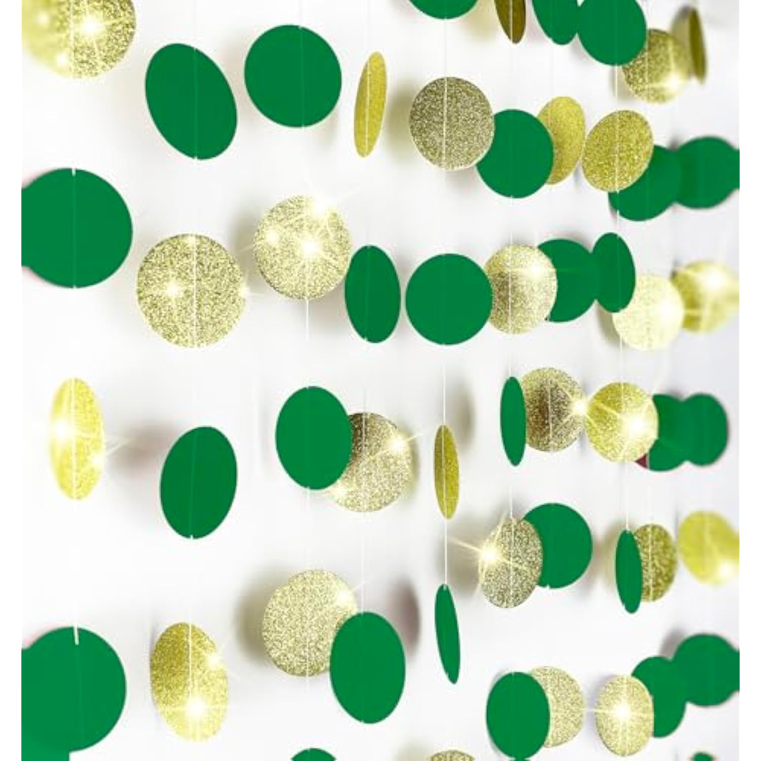 Graduation Party Decorations Green Gold 2025/Green Gold Graduation Decorations/Glitter Gold Green Birthday Party Decorations/St. Patrick’S Day Decorations/2Pcs Paper Circle Garlands