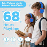 Kids Headphones Bluetooth 5.3 Wireless 60H Play Time Volume Limited 85/110Db Over Ear Foldable Protection Headset/Wired Aux Builtin Mic For Boy Girl Travel School Pad Tablet Blue