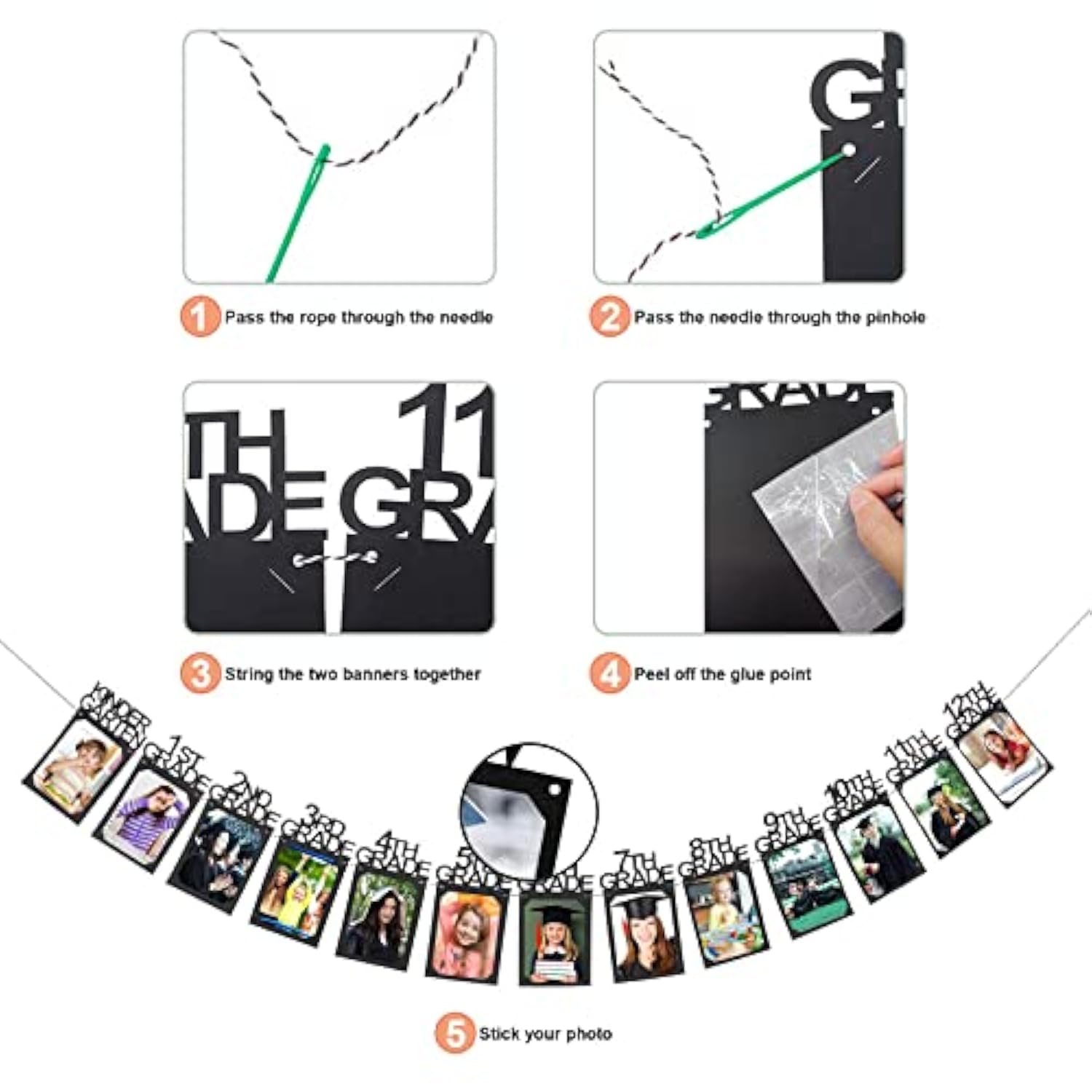 Graduation Photo Banner For Party Decoration, Including Kindergarten To 12Th Grade Picture Banner Middle High School College Graduation Party Supplies