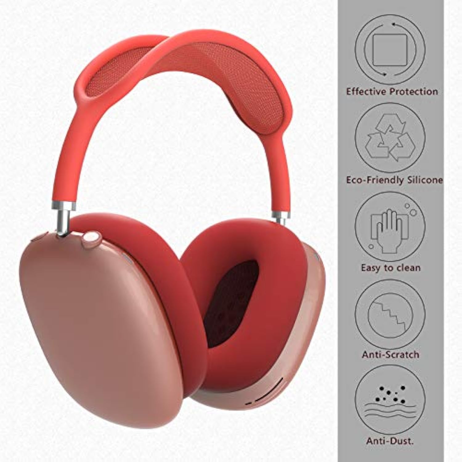 Geekria Silicone Earpad Covers Compatible with AirPods Max, Protector and Cushion Set, Easy No-Tool Installation (Red)