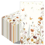 Fall Floral Paper Napkins - 100 Pcs 7.9 X 4.3 In Autumn Wildflower Napkin Decorations Set, Wild Floral Disposable Hand Towels, Birthday Wedding Bridal Shower Thanksgiving Party Supplies Decor