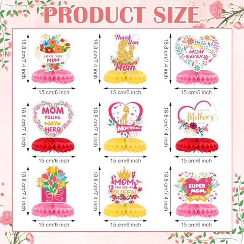 9 Pcs Red Pink Mother's Day Honeycomb Centerpieces Table Decorations