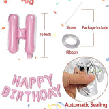 Pink Happy Birthday Balloons Banner, 16 Inch Mylar Foil Letters Balloon Sign For Birthday Party Decorations Photo Booth Backdrop