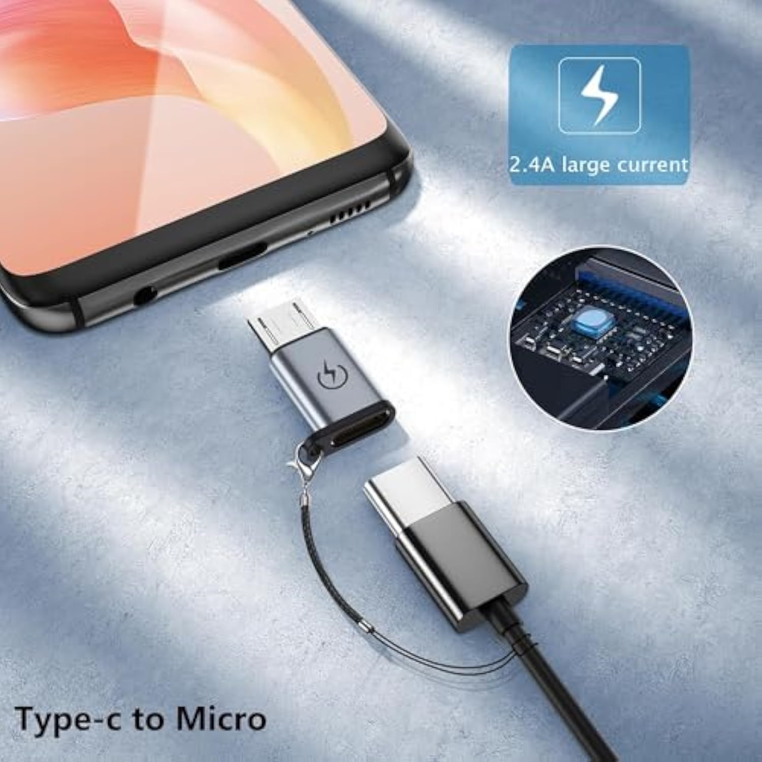 Micro Usb To Usb C Adapter (4 Pack),Type C Female To Micro Male Conversion Connector,With Lanyard Keychain,Compatible With Samsung Galaxy S7/S7 Edge,Micro Usb Devices (Gray)
