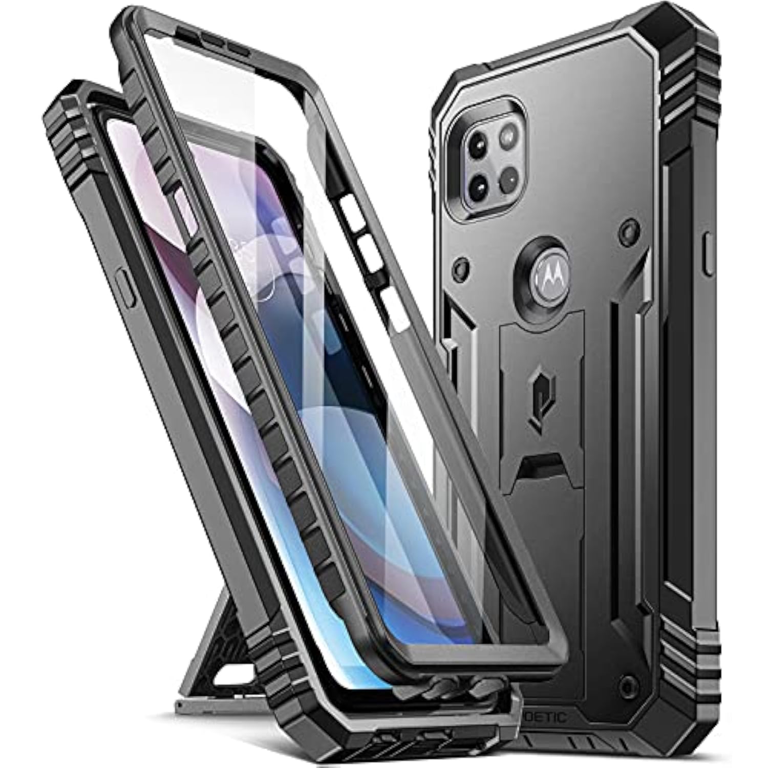 Revolution Series Case For Motorola Moto One 5G Ace (2021), Full-Body Rugged Dual-Layer Shockproof Protective Cover With Kickstand And Built-In-Screen Protector, Black