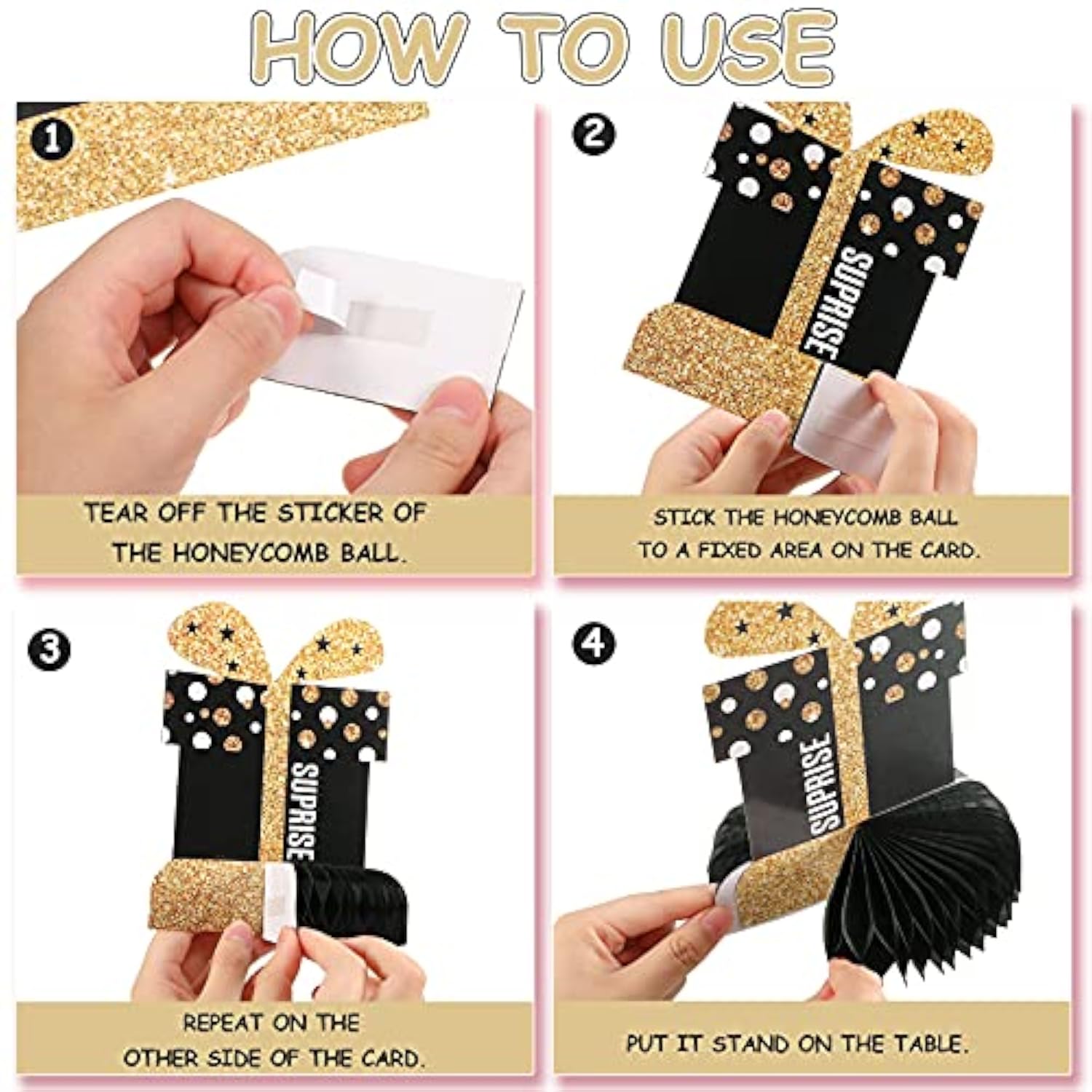 8Pcs Black Gold Birthday Honeycomb Centerpieces Table Toppers Party Decor