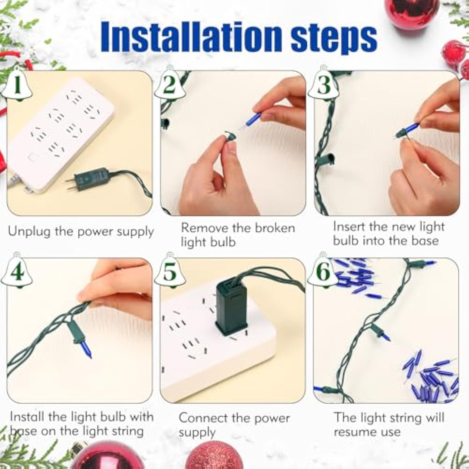 360 Count 2.5V Christmas Mini Lights Replacement Bulbs Incandescent Wire String Lights For Indoor Outdoor Christmas Deco